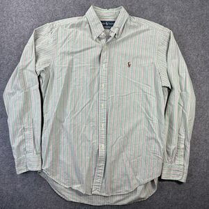 Ralph Lauren Shirt Mens Large Green Stripe Classic Fit Long Sleeve Button Down